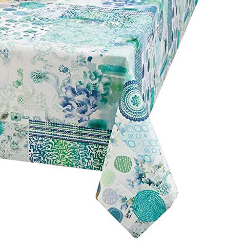 100% Baumwolle Meterware Tischdecke Stofftischdecke Breite und Länge wählbar Santorin Petrol Türkis 130 x 190 cm Eckig Lotus Effekt von DecoHomeTextil Heimtextilmanufaktur