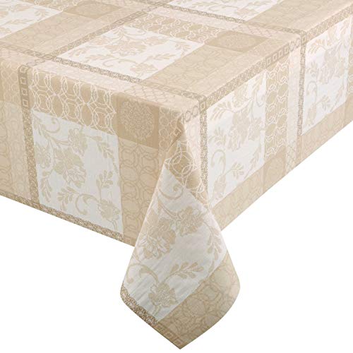 100% Baumwolle Meterware Tischdecke Stofftischdecke Breite und Länge wählbar Torino Jacquard Beige 90 x 140 cm Eckig Lotus Effekt von DecoHomeTextil Heimtextilmanufaktur