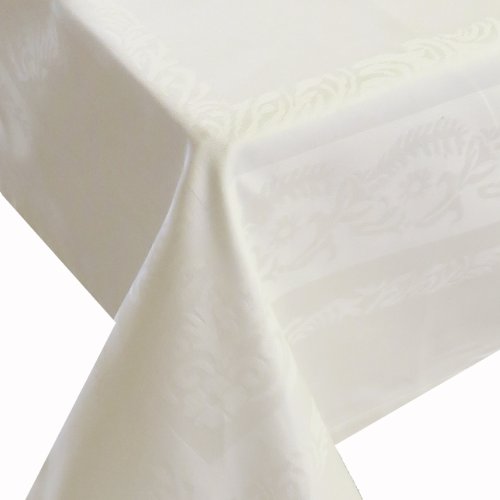 Damast Tischdecke Jacquard 100% Baumwolle mit Lotus Effekt 145 x 220 cm Champagner Eckig von DecoHomeTextil Heimtextilmanufaktur