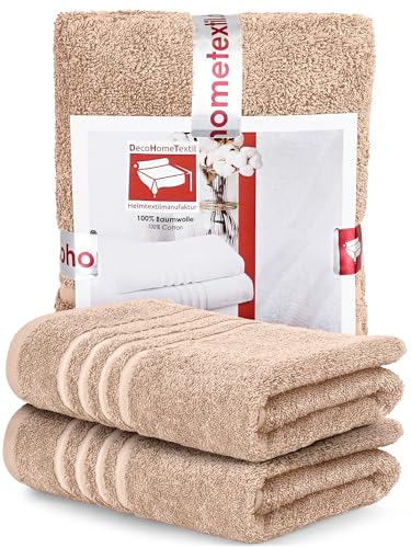 DecoHomeTextil Badetuch 2er-Set 70 x 140 cm in Beige aus 100% Baumwolle, Badetücher, hochwertig, kuschelweich und saugstark von DecoHomeTextil Heimtextilmanufaktur