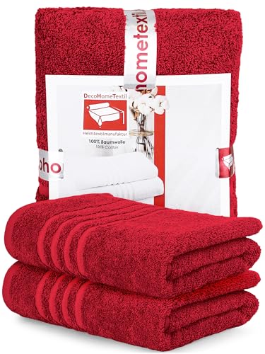 DecoHomeTextil Badetuch 2er-Set 70 x 140 cm in Bordeaux Rot aus 100% Baumwolle, Badetücher, hochwertig, kuschelweich und saugstark von DecoHomeTextil Heimtextilmanufaktur