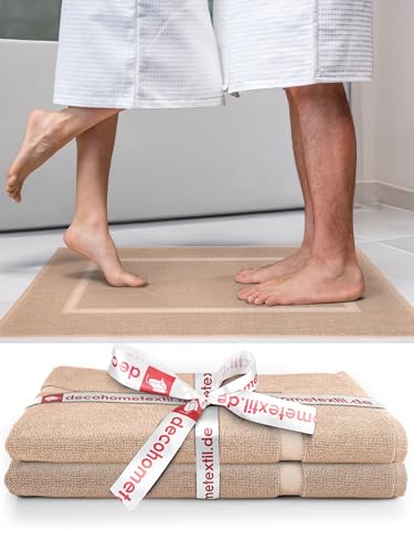 DecoHomeTextil Handtuch-Set 2 Badematten in Beige aus 100% Baumwolle, hochwertig, kuschelweich und saugstark von DecoHomeTextil Heimtextilmanufaktur