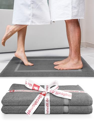 DecoHomeTextil Handtuch-Set 2 Badematten in Dunkelgrau aus 100% Baumwolle, hochwertig, kuschelweich und saugstark von DecoHomeTextil Heimtextilmanufaktur