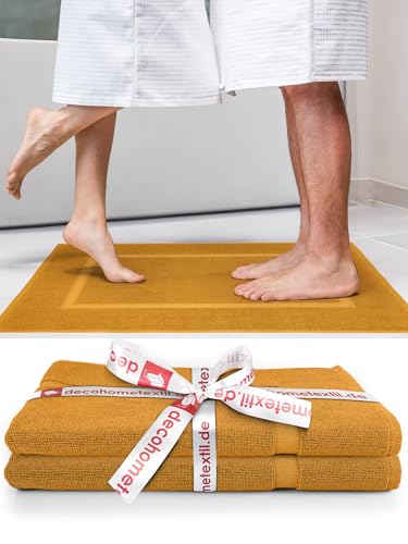 DecoHomeTextil Handtuch-Set 2 Badematten in Senf aus 100% Baumwolle, hochwertig, kuschelweich und saugstark von DecoHomeTextil Heimtextilmanufaktur