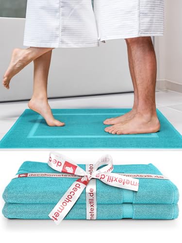 DecoHomeTextil Handtuch-Set 2 Badematten in Türkis aus 100% Baumwolle, hochwertig, kuschelweich und saugstark von DecoHomeTextil Heimtextilmanufaktur