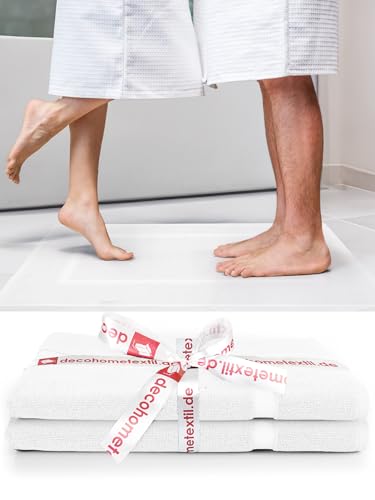 DecoHomeTextil Handtuch-Set 2 Badematten in Weiß aus 100% Baumwolle, hochwertig, kuschelweich und saugstark von DecoHomeTextil Heimtextilmanufaktur