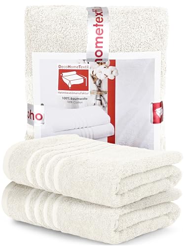 DecoHomeTextil Handtuch-Set 2 Badetücher in Champagner Creme aus 100% Baumwolle, hochwertig, kuschelweich und saugstark von DecoHomeTextil Heimtextilmanufaktur
