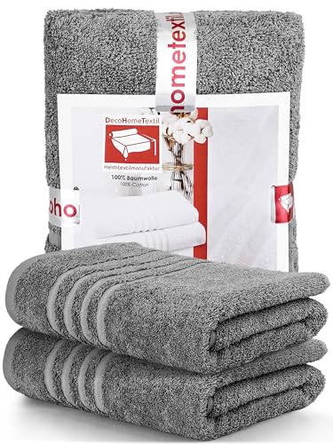 DecoHomeTextil Handtuch-Set 2 Badetücher in Dunkelgrau aus 100% Baumwolle, hochwertig, kuschelweich und saugstark von DecoHomeTextil Heimtextilmanufaktur