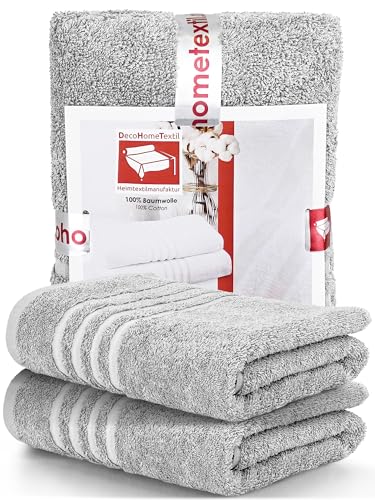 DecoHomeTextil Handtuch-Set 2 Badetücher in Hellgrau aus 100% Baumwolle, hochwertig, kuschelweich und saugstark von DecoHomeTextil Heimtextilmanufaktur