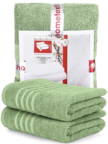 DecoHomeTextil Handtuch-Set 2 Badetücher in Salbeigrün aus 100% Baumwolle, hochwertig, kuschelweich und saugstark von DecoHomeTextil Heimtextilmanufaktur
