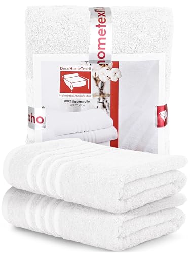 DecoHomeTextil Handtuch-Set 2 Badetücher in Weiß aus 100% Baumwolle, hochwertig, kuschelweich und saugstark von DecoHomeTextil Heimtextilmanufaktur