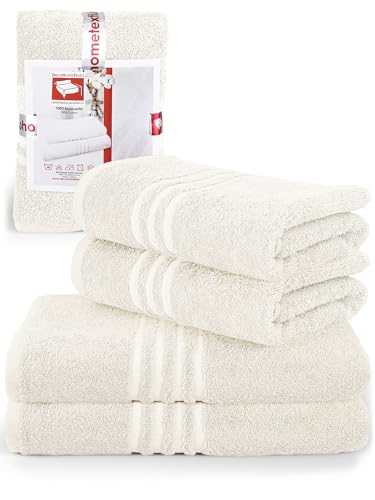 DecoHomeTextil Handtuch-Set 2 Handtücher, 2 Badetücher in Champagner Creme aus 100% Baumwolle, hochwertig, kuschelweich und saugstark von DecoHomeTextil Heimtextilmanufaktur