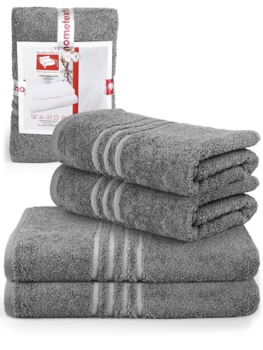 DecoHomeTextil Handtuch-Set 2 Handtücher, 2 Badetücher in Dunkelgrau aus 100% Baumwolle, hochwertig, kuschelweich und saugstark von DecoHomeTextil Heimtextilmanufaktur