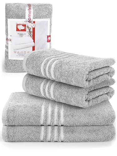 DecoHomeTextil Handtuch-Set 2 Handtücher, 2 Badetücher in Hellgrau aus 100% Baumwolle, hochwertig, kuschelweich und saugstark von DecoHomeTextil Heimtextilmanufaktur