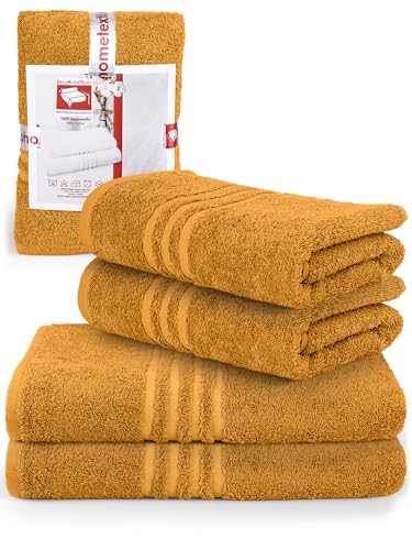DecoHomeTextil Handtuch-Set 2 Handtücher, 2 Badetücher in Senf aus 100% Baumwolle, hochwertig, kuschelweich und saugstark von DecoHomeTextil Heimtextilmanufaktur