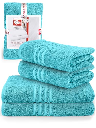 DecoHomeTextil Handtuch-Set 2 Handtücher, 2 Badetücher in Türkis aus 100% Baumwolle, hochwertig, kuschelweich und saugstark von DecoHomeTextil Heimtextilmanufaktur