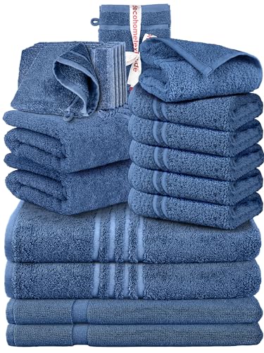 DecoHomeTextil Handtuch-Set 2 Handtücher, 2 Badtücher, 6 Gästetücher, 6 Waschlappen, 2 Badematten in Blau aus 100% Baumwolle, hochwertig, kuschelweich und saugstark von DecoHomeTextil Heimtextilmanufaktur