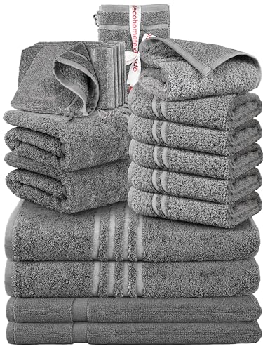 DecoHomeTextil Handtuch-Set 2 Handtücher, 2 Badtücher, 6 Gästetücher, 6 Waschlappen, 2 Badematten in Dunkelgrau aus 100% Baumwolle, hochwertig, kuschelweich und saugstark von DecoHomeTextil Heimtextilmanufaktur