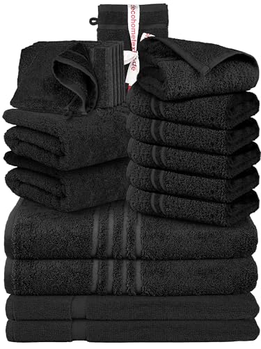 DecoHomeTextil Handtuch-Set 2 Handtücher, 2 Badtücher, 6 Gästetücher, 6 Waschlappen, 2 Badematten in Schwarz aus 100% Baumwolle, hochwertig, kuschelweich und saugstark von DecoHomeTextil Heimtextilmanufaktur