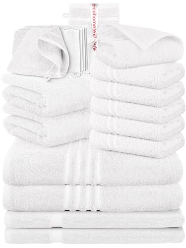DecoHomeTextil Handtuch-Set 2 Handtücher, 2 Badtücher, 6 Gästetücher, 6 Waschlappen, 2 Badematten in Weiß aus 100% Baumwolle, hochwertig, kuschelweich und saugstark von DecoHomeTextil Heimtextilmanufaktur