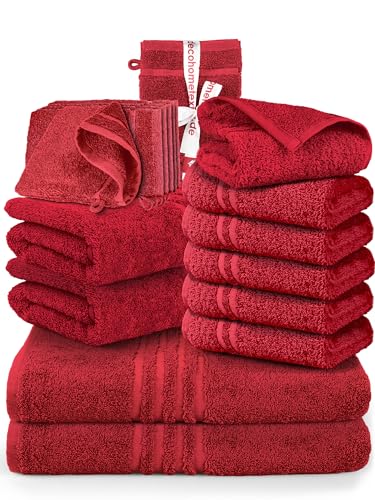 DecoHomeTextil Handtuch-Set 2 Handtücher, 2 Badtücher, 6 Gästetücher, 6 Waschlappen in Bordeauxrot aus 100% Baumwolle, hochwertig, kuschelweich und saugstark von DecoHomeTextil Heimtextilmanufaktur