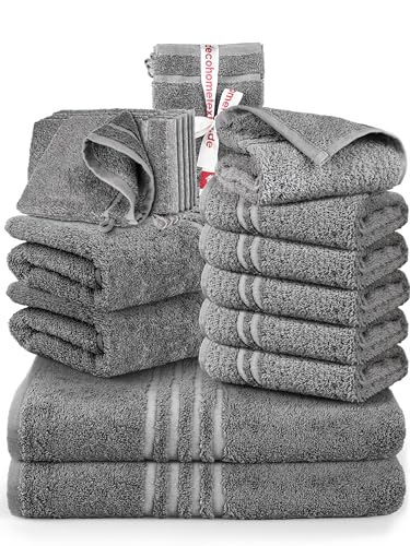 DecoHomeTextil Handtuch-Set 2 Handtücher, 2 Badtücher, 6 Gästetücher, 6 Waschlappen in Dunkelgrau aus 100% Baumwolle, hochwertig, kuschelweich und saugstark von DecoHomeTextil Heimtextilmanufaktur