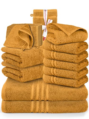 DecoHomeTextil Handtuch-Set 2 Handtücher, 2 Badtücher, 6 Gästetücher, 6 Waschlappen in Senf aus 100% Baumwolle, hochwertig, kuschelweich und saugstark von DecoHomeTextil Heimtextilmanufaktur