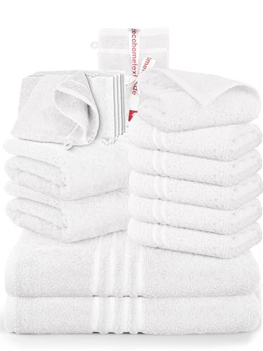 DecoHomeTextil Handtuch-Set 2 Handtücher, 2 Badtücher, 6 Gästetücher, 6 Waschlappen in Weiß aus 100% Baumwolle, hochwertig, kuschelweich und saugstark von DecoHomeTextil Heimtextilmanufaktur