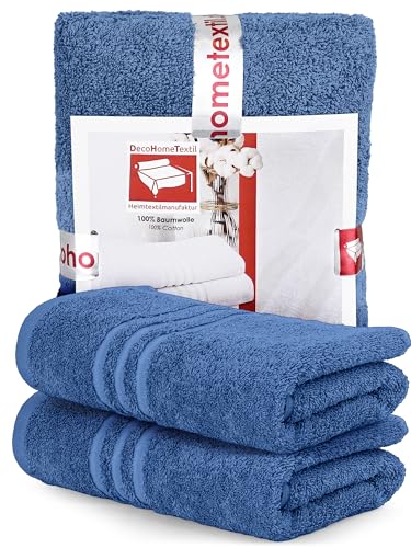 DecoHomeTextil Handtuch-Set 2 Handtücher in Blau aus 100% Baumwolle, hochwertig, kuschelweich und saugstark von DecoHomeTextil Heimtextilmanufaktur