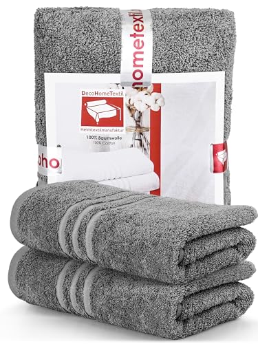 DecoHomeTextil Handtuch-Set 2 Handtücher in Dunkelgrau aus 100% Baumwolle, hochwertig, kuschelweich und saugstark von DecoHomeTextil Heimtextilmanufaktur
