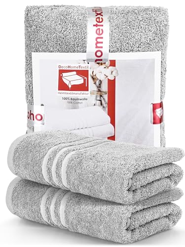DecoHomeTextil Handtuch-Set 2 Handtücher in Hellgrau aus 100% Baumwolle, hochwertig, kuschelweich und saugstark von DecoHomeTextil Heimtextilmanufaktur