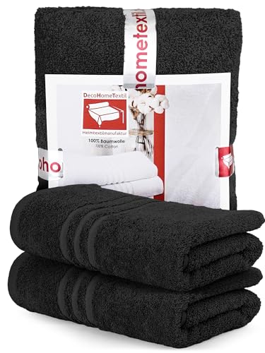 DecoHomeTextil Handtuch-Set 2 Handtücher in Schwarz aus 100% Baumwolle, hochwertig, kuschelweich und saugstark von DecoHomeTextil Heimtextilmanufaktur