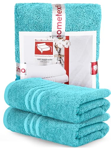 DecoHomeTextil Handtuch-Set 2 Handtücher in Türkis aus 100% Baumwolle, hochwertig, kuschelweich und saugstark von DecoHomeTextil Heimtextilmanufaktur