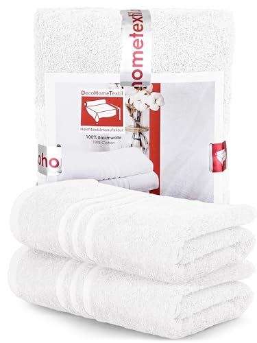 DecoHomeTextil Handtuch-Set 2 Handtücher in Weiß aus 100% Baumwolle, hochwertig, kuschelweich und saugstark von DecoHomeTextil Heimtextilmanufaktur