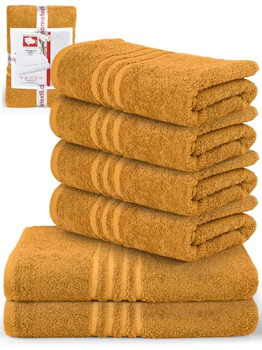 DecoHomeTextil Handtuch-Set 4 Handtücher, 2 Badetücher in Senf aus 100% Baumwolle, hochwertig, kuschelweich und saugstark von DecoHomeTextil Heimtextilmanufaktur