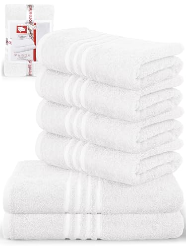 DecoHomeTextil Handtuch-Set 4 Handtücher, 2 Badetücher in Weiß aus 100% Baumwolle, hochwertig, kuschelweich und saugstark von DecoHomeTextil Heimtextilmanufaktur
