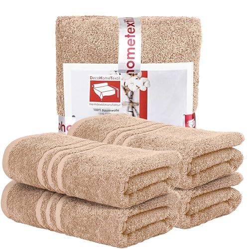 DecoHomeTextil Handtuch-Set 4 Handtücher in Beige aus 100% Baumwolle, hochwertig, kuschelweich und saugstark von DecoHomeTextil Heimtextilmanufaktur