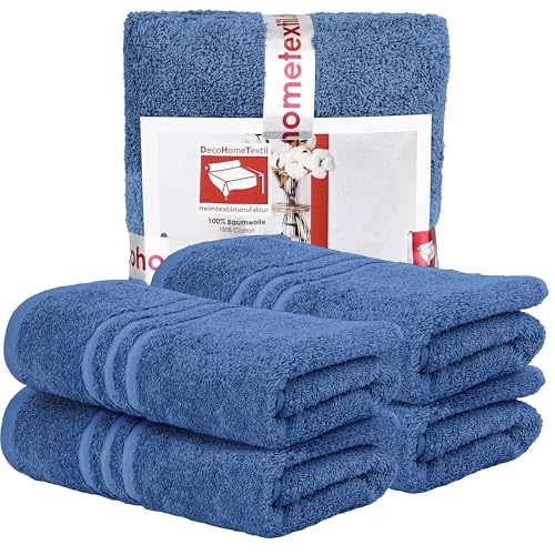 DecoHomeTextil Handtuch-Set 4 Handtücher in Blau aus 100% Baumwolle, hochwertig, kuschelweich und saugstark von DecoHomeTextil Heimtextilmanufaktur