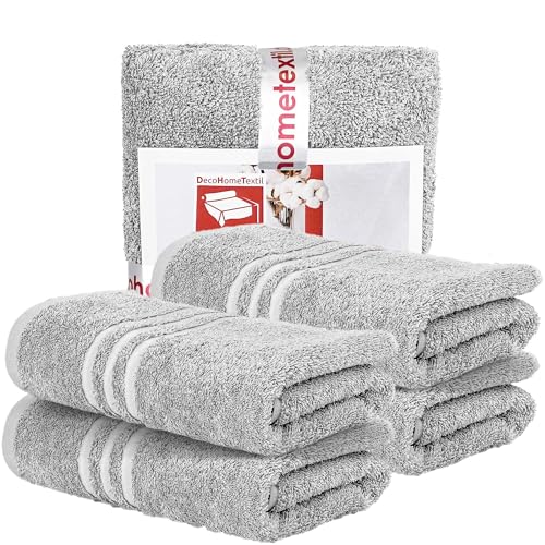 DecoHomeTextil Handtuch-Set 4 Handtücher in Hellgrau aus 100% Baumwolle, hochwertig, kuschelweich und saugstark von DecoHomeTextil Heimtextilmanufaktur