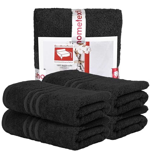 DecoHomeTextil Handtuch-Set 4 Handtücher in Schwarz aus 100% Baumwolle, hochwertig, kuschelweich und saugstark von DecoHomeTextil Heimtextilmanufaktur