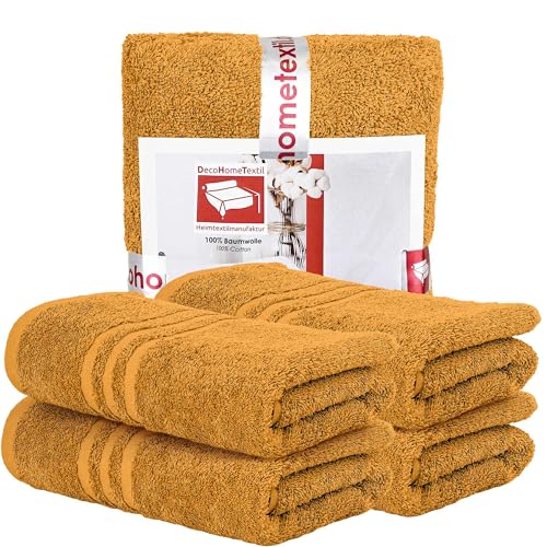 DecoHomeTextil Handtuch-Set 4 Handtücher in Senf aus 100% Baumwolle, hochwertig, kuschelweich und saugstark von DecoHomeTextil Heimtextilmanufaktur