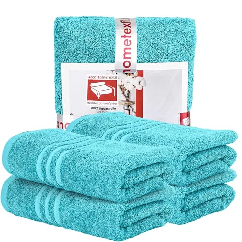 DecoHomeTextil Handtuch-Set 4 Handtücher in Türkis aus 100% Baumwolle, hochwertig, kuschelweich und saugstark von DecoHomeTextil Heimtextilmanufaktur