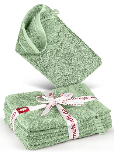 DecoHomeTextil Handtuch-Set 6 Waschlappen in Salbeigrün aus 100% Baumwolle, hochwertig, kuschelweich und saugstark von DecoHomeTextil Heimtextilmanufaktur