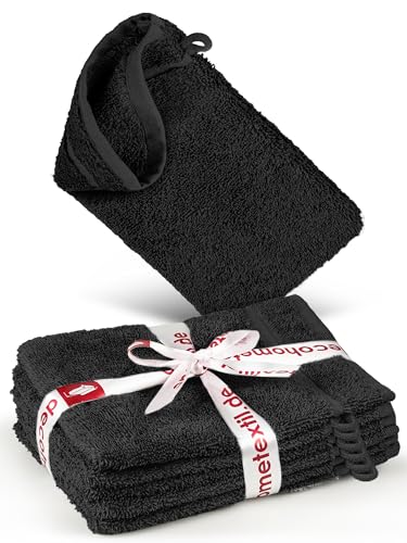 DecoHomeTextil Handtuch-Set 6 Waschlappen in Schwarz aus 100% Baumwolle, hochwertig, kuschelweich und saugstark von DecoHomeTextil Heimtextilmanufaktur