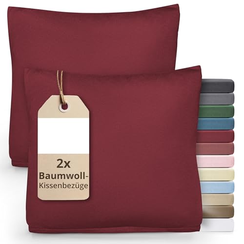 Greenline Kissenbezug Premium Jersey aus 100% Baumwolle Bordeaux Rot Doppelpack (2X) 60 x 60 cm Kissenhülle Kissenbezüge von DecoHomeTextil Heimtextilmanufaktur
