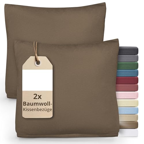 DecoHomeTextil Heimtextilmanufaktur Greenline Kissenbezug Premium Jersey aus 100% Baumwolle Taupe Braun Doppelpack (2X) Deko Sofakissen Bezug 40 x 40 cm Kissenhülle Kissenbezüge von DecoHomeTextil Heimtextilmanufaktur