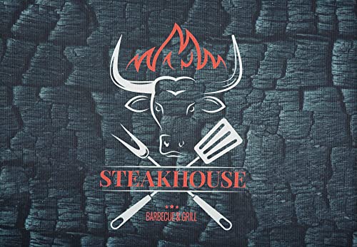 DecoHomeTextil Heimtextilmanufaktur Grillmatte Grillunterlage Bodenschutz Barbecue-Matte Steakhouse schwarz 75 x 120 cm Muster wählbar Anti-Rutsch Schwerentflammbar von DecoHomeTextil Heimtextilmanufaktur