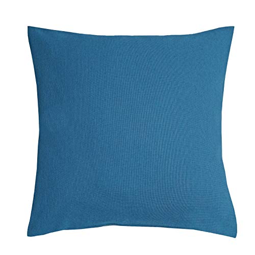 DecoHomeTextil Heimtextilmanufaktur Leinen Optik Kissenhüllen 2er-Set Eckig 40 x 40 cm Dunkelblau Abwaschbar Wasserabweisend Fleckschutz Pflegeleicht mit Saumrand von DecoHomeTextil Heimtextilmanufaktur