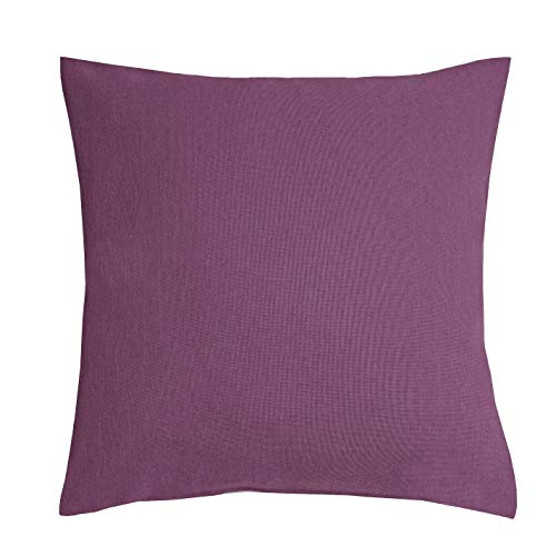 DecoHomeTextil Heimtextilmanufaktur Leinen Optik Kissenhüllen 2er-Set Eckig 40 x 40 cm Lila Abwaschbar Wasserabweisend Fleckschutz Pflegeleicht mit Saumrand von DecoHomeTextil Heimtextilmanufaktur