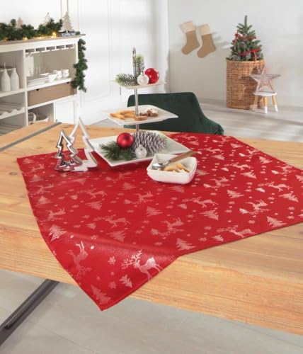 DecoHomeTextil Heimtextilmanufaktur Lurex Rentier Tanne Tischdecke Eckig 80 x 80 cm Rot Silber dezent glitzernd Weihnachten Christmas DecoHomeTextil Heimtextilmanufaktur Lurex Rentier Tanne Tischdecke Eckig 80 x 80 cm Rot Silber dezent glitzernd Weihnachten Christmas von DecoHomeTextil Heimtextilmanufaktur